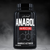 Black supplement bottle labeled 'Anabol Hardcore' on a dark background