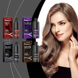 Hair color product packaging with a woman with styled hair on a white background