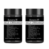 Two black supplement jars labeled 'Zynera Self Obsessed' on a white background