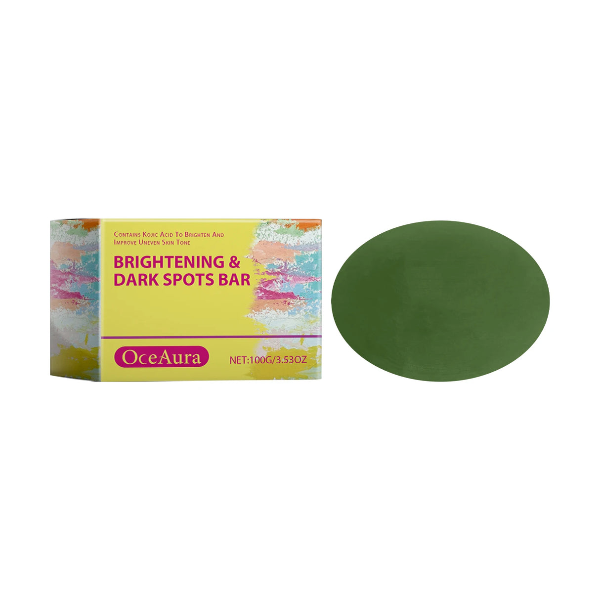 Ocea Aura brightening and dark spots bar with packaging on a white background