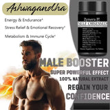 Supplement container labeled 'Zynera Self Obsessed' with a muscular man and text about Ashwagandha benefits.