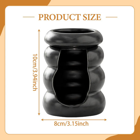 Black textured product with dimensions on a beige background