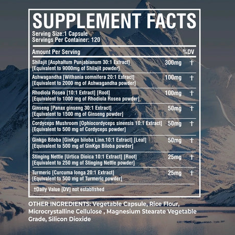 Supplement facts label with mountain background
