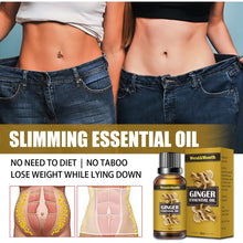 Advertisement for Ginger Essential Oil with before and after images of everyday wellness.