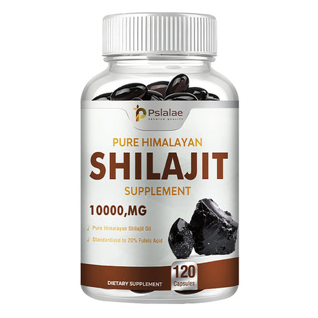 Bottle of Psialae Pure Himalayan Shilajit Supplement on a white background