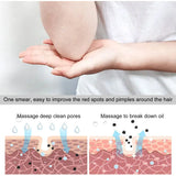 Illustration of a skincare product application with text explaining its benefits.