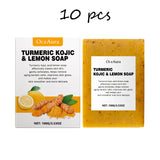 OceAura Turmeric Kojic & Lemon Soap packaging and bar on a white background