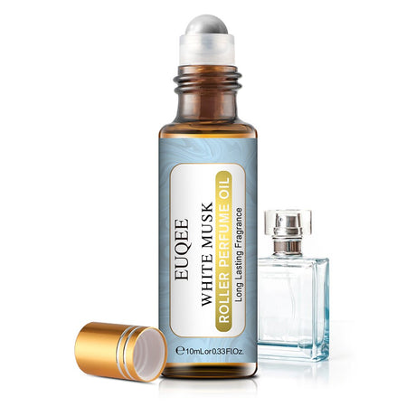 EUQEE White Musk roller perfume oil with packaging on a white background