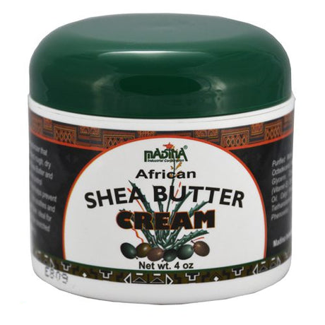 Jar of African Shea Butter Cream with green lid on a white background