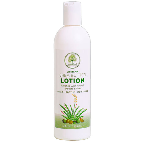 Shea butter lotion bottle with green label on a white background