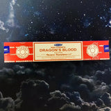Box of Nag Champa Dragon's Blood incense on a dark background