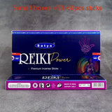 Box of Satya Reiki Power incense sticks on a gray background