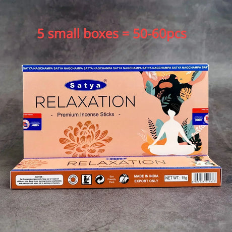 Box of Satya Relaxation Premium Incense Sticks on a gray background