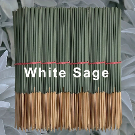 White Sage incense sticks with a gray and white abstract background