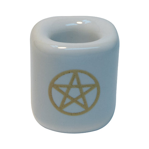 Ceramic Chime Candle Holder - White w/ Gold Pentacle