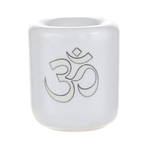Ceramic Chime Candle Holder - White w/ Silver Om