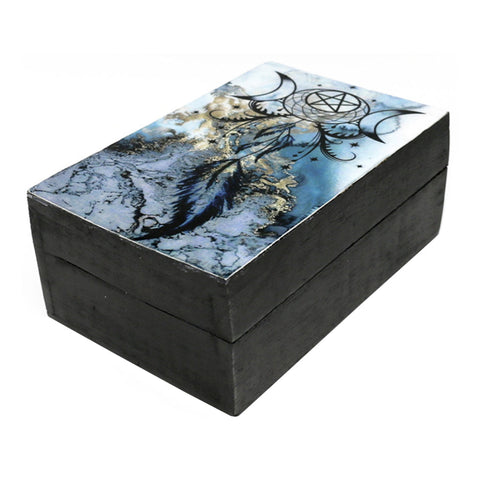 Dreamcatcher Blue Black Wooden Box 4" x 6"