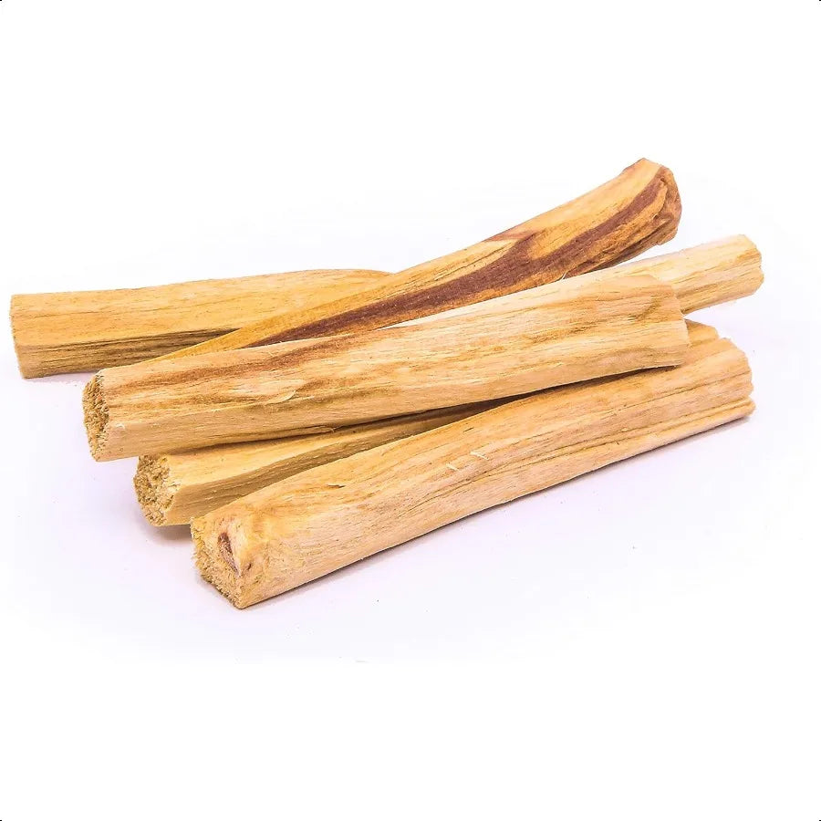 Five wooden sticks on a white background