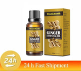 Ginger essential oil bottle and packaging with 'West&Month' branding on a white background.