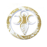 White w/Gold Goddess Metal Altar Tile Silver Plated over Solid Brass