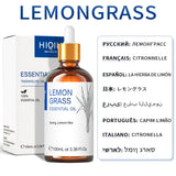 Lemongrass essential oil bottle with dropper and packaging on a white background