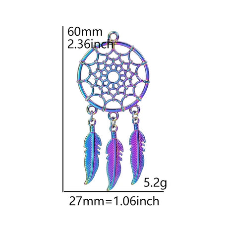 Colorful dreamcatcher pendant with measurements on a white background
