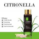 Mayu Jam Citronella essential oil bottle with grass and foot odor chips on a white background