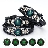 Set of zodiac symbol bracelets with glowing icons on a white background