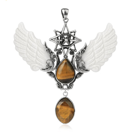 Pendant with angel wings and star design on a white background