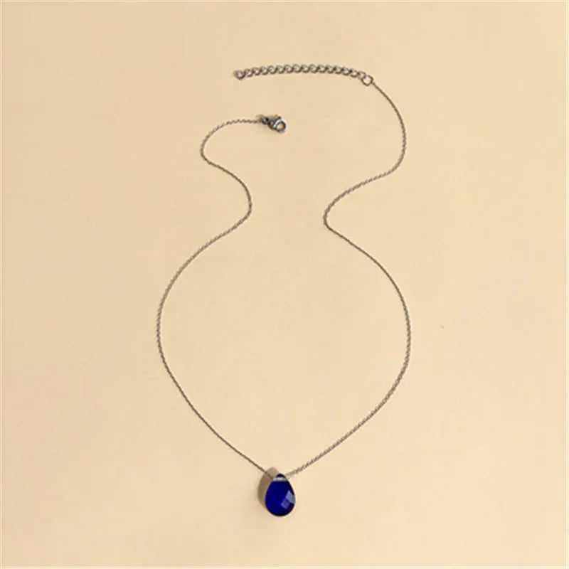 Mood Color-Changing Water Drop Necklace showing the pendant in blue tone for color-reactive fashion and daily wear.