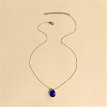 Mood Color-Changing Water Drop Necklace showing the pendant in blue tone for color-reactive fashion and daily wear.