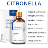 Citronella essential oil bottle with dropper and packaging on a white background
