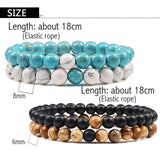 Two sets of beaded bracelets with measurements on a white background