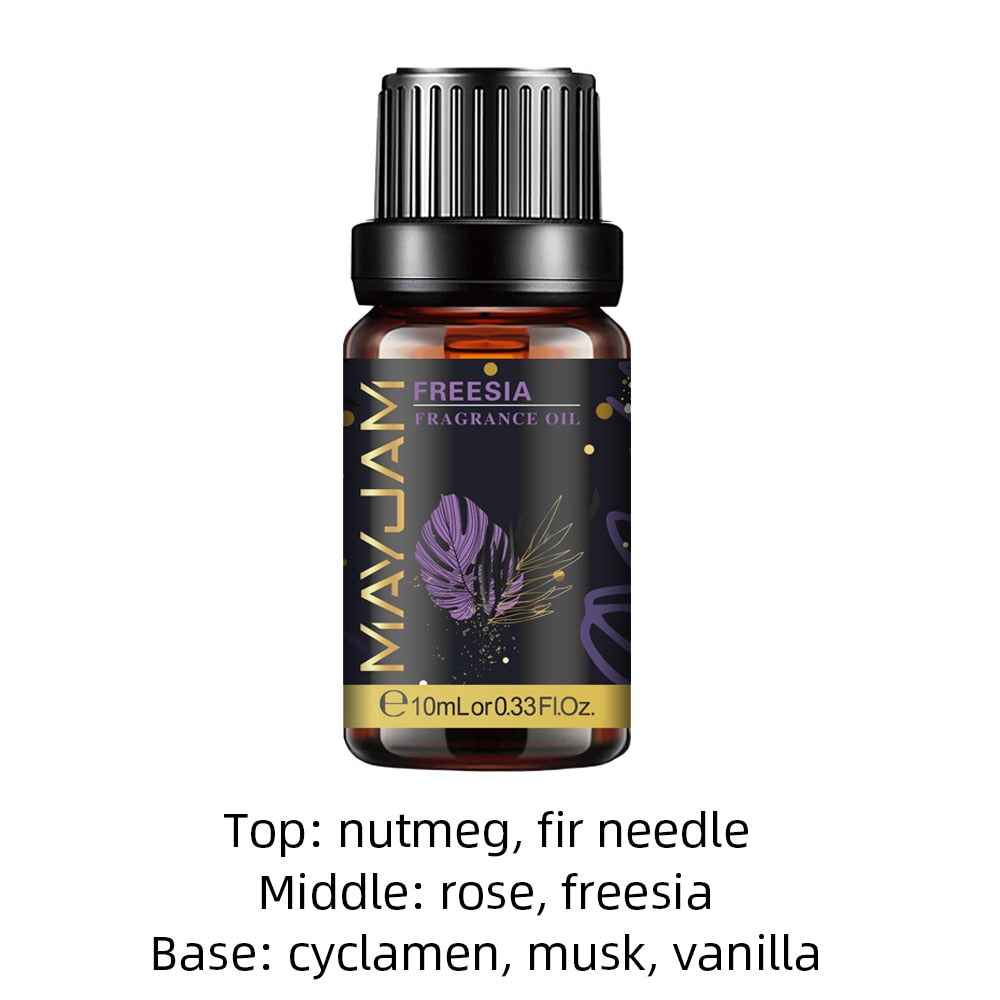 Fragrance oil bottle with label on a white background
