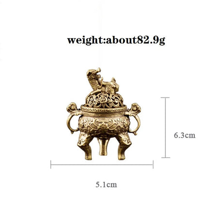 Bronze incense burner with weight and dimensions on a white background