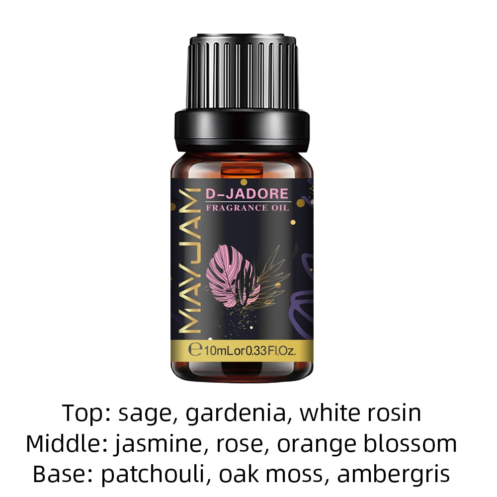 MAYUJAM D-JADORE fragrance oil bottle with label on a white background