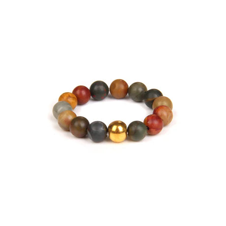 Multicolored beaded bracelet on a white background