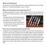 Pendulum dowsing information with pendulums on a wooden surface