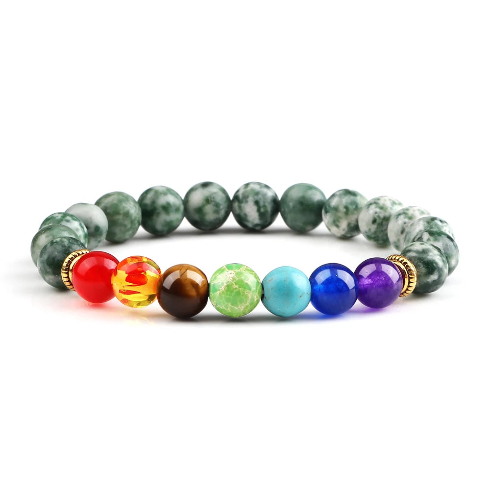 Multicolored beaded bracelet on a white background