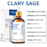Clary Sage essential oil bottle with dropper and packaging on a white background
