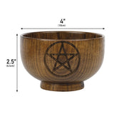 Wooden bowl with pentagram design and measurements on a white background