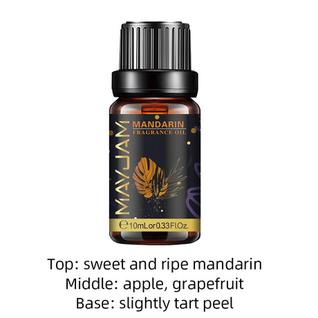 Bottle of Mandarin fragrance oil with label on a white background