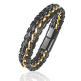 Black and gold braided bracelet on a white background