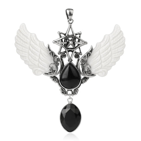 Pendant with wings and black stones on a white background