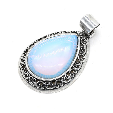 Silver pendant with a blue and white stone on a white background
