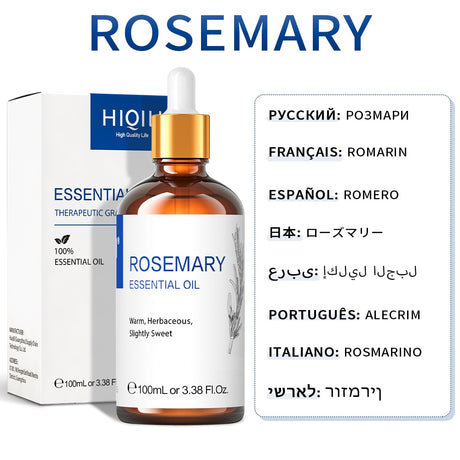 Rosemary essential oil bottle with dropper and packaging on a white background