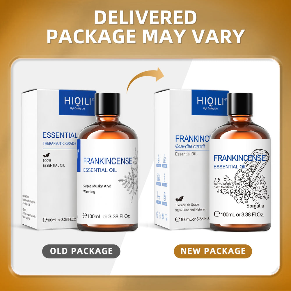 HIQILI Pure Frankincense Essential Oil 100ML bottle for relaxation, home fragrance, and daily essential oil use.