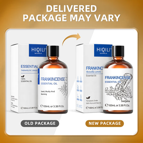 HIQILI Pure Frankincense Essential Oil 100ML bottle for relaxation, home fragrance, and daily essential oil use.