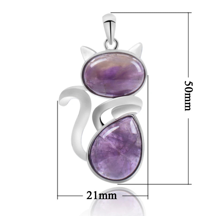 Purple stone pendant with silver design, shown with measurements on a white background.