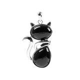 Black cat-shaped pendant with silver accents on a white background